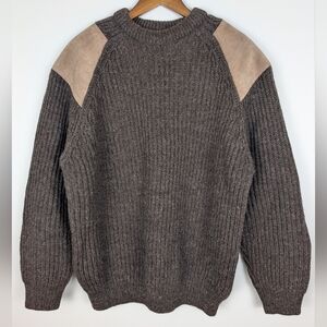 Woolyback English Wool Crewneck Sweater Heavyweight Knit Suede Elbow Patches
